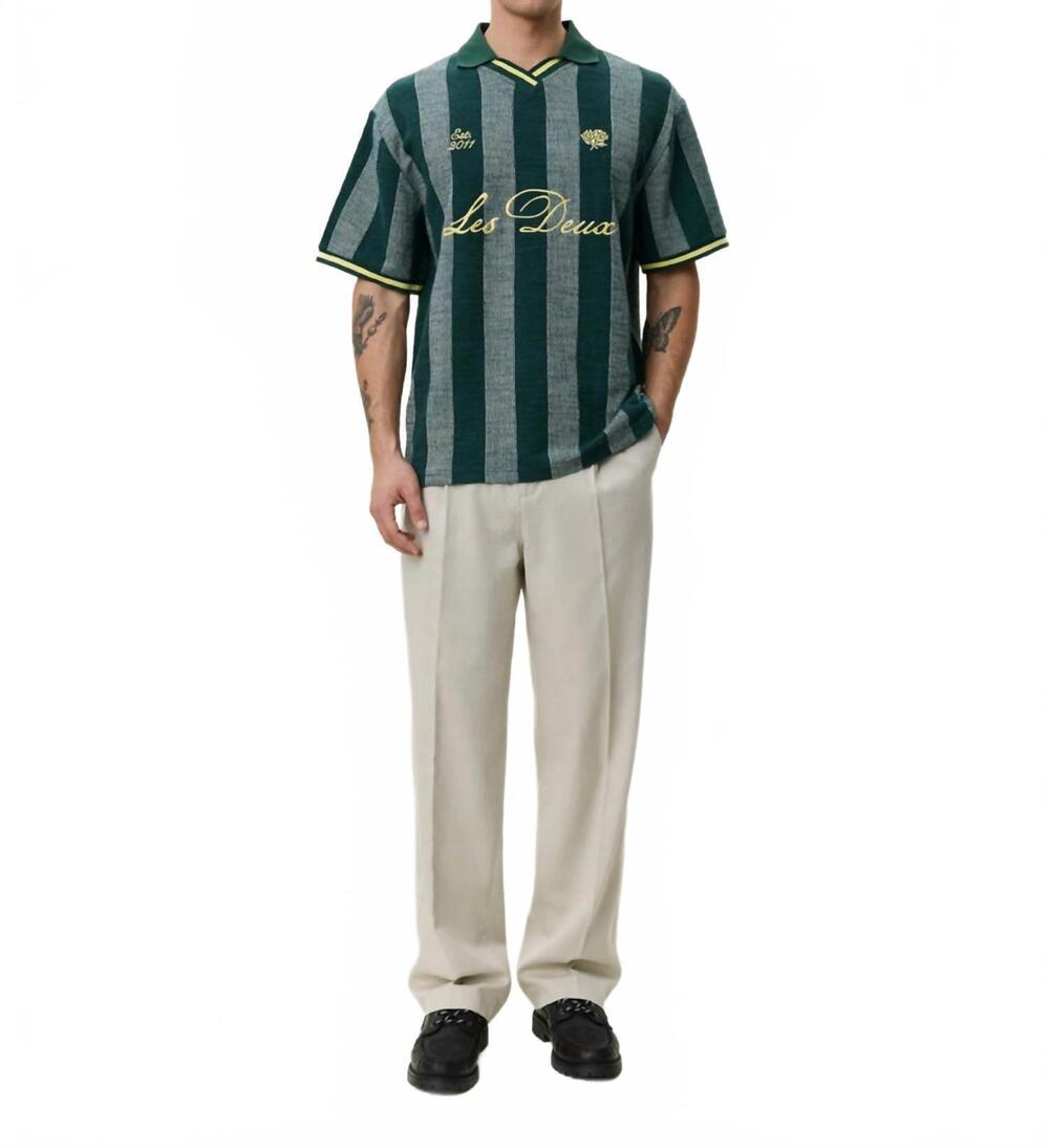 NEW LES DEUX stripe jacquard short sleeve football jersey in pine green